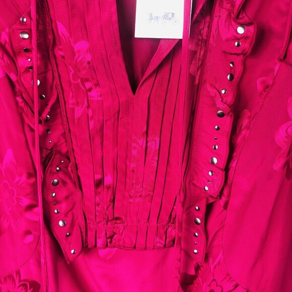 Coach 1941 Dress Womens 0 Fuchsia Ruffle Studded Floral Jacquard Viscose 232843 - Picture 16 of 16